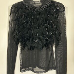 Gracia Black Feathered Sheer Blouse